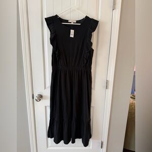 Loft Black Ruffle Sleeve Dress Large